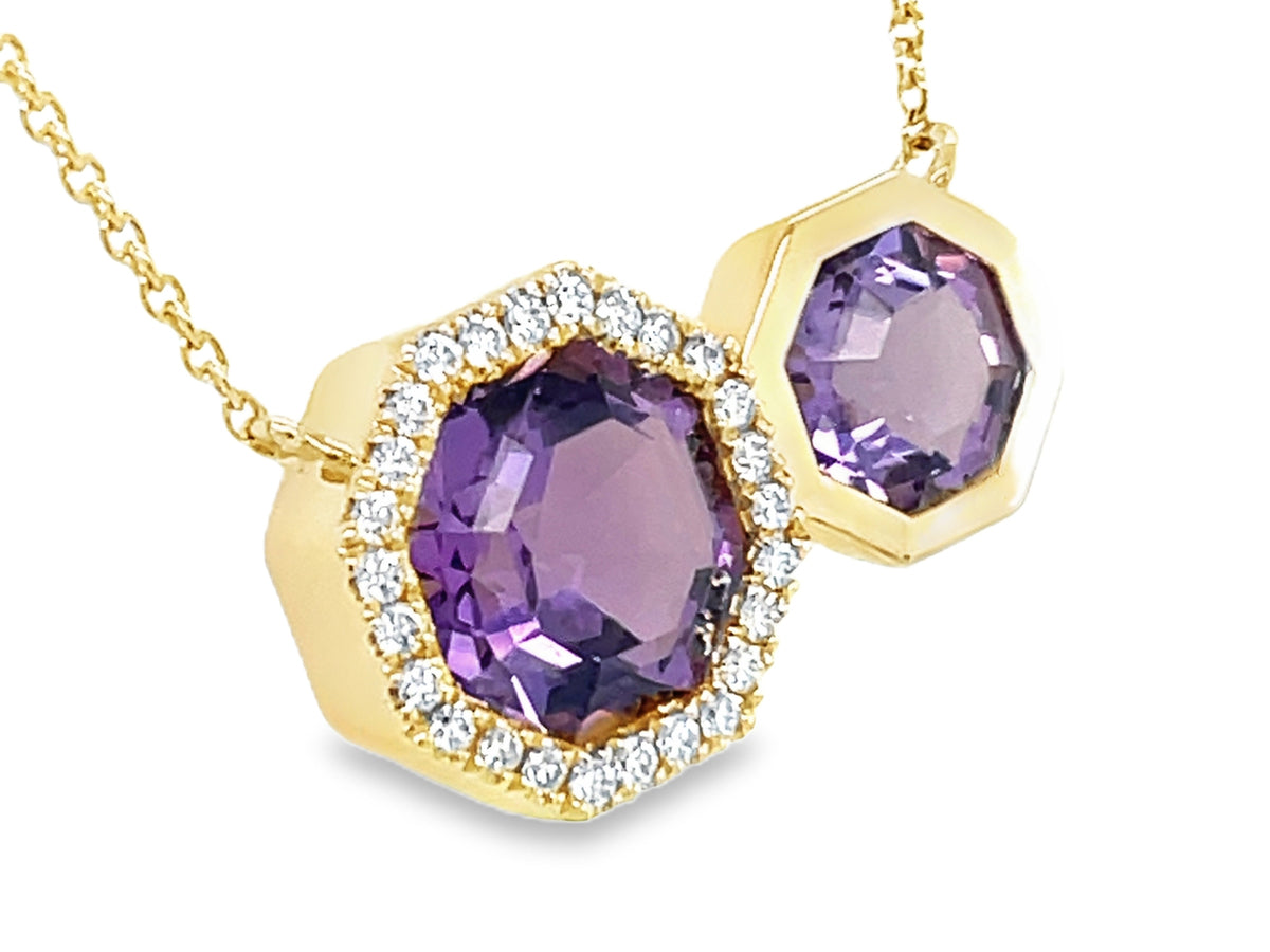 AMETHYST & DIAMOND TOI ET MOI PENDANT NECKLACE