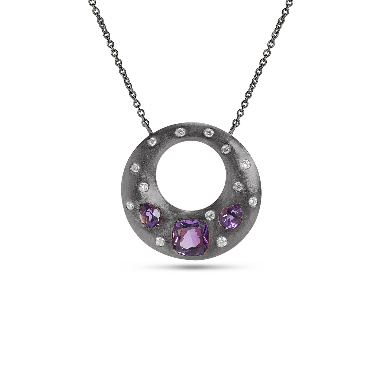 Amethyst & Diamond Flush Puffed Necklace