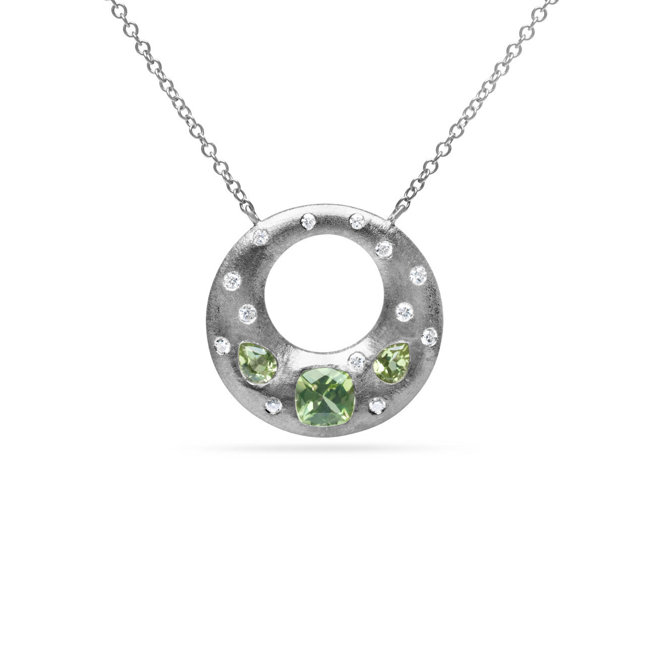 Peridot & Diamond Flush Puffed Necklace