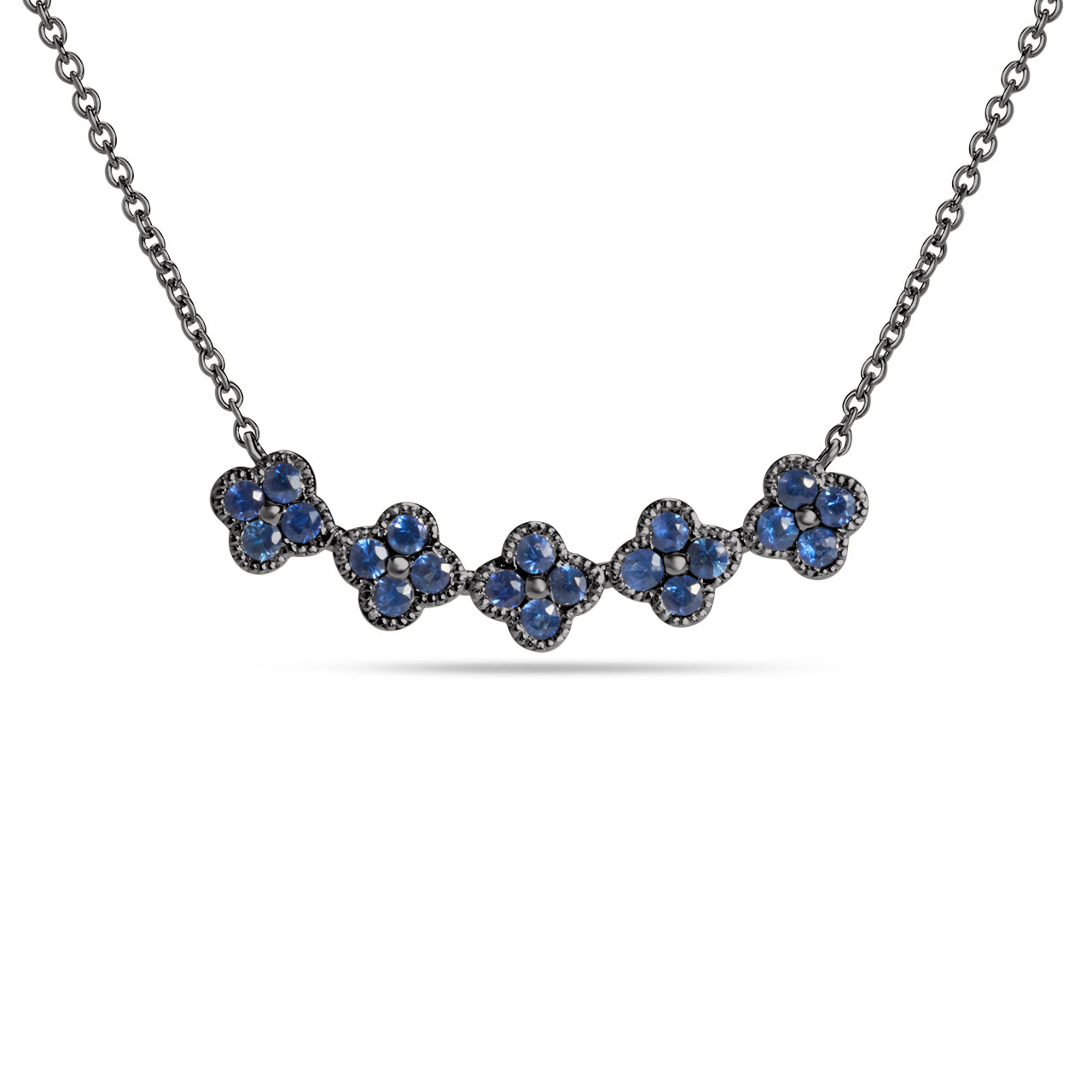 Sapphire Clover Curved Bar Necklace