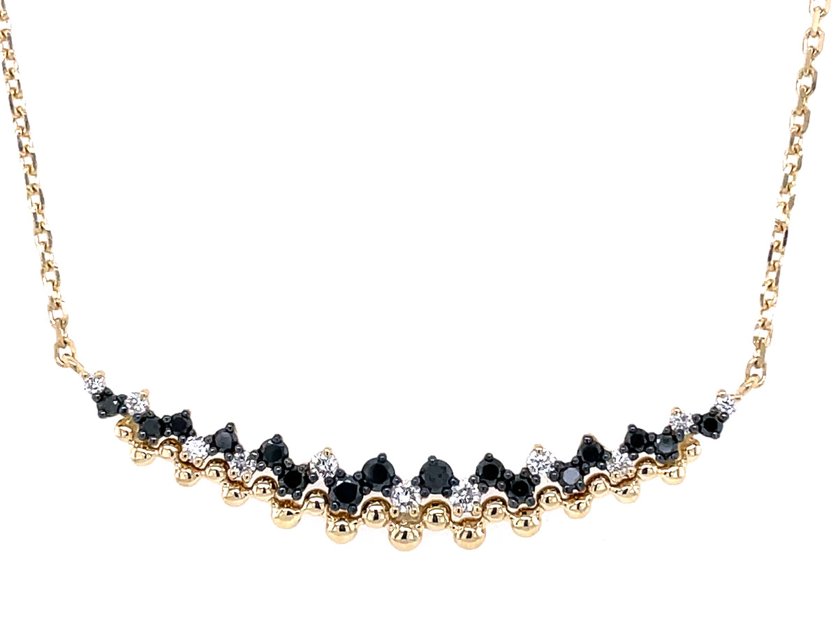BLACK & WHITE DIAMOND STITCH CURVED BAR NECKLACE, 35MM. 18"/17"/16"
