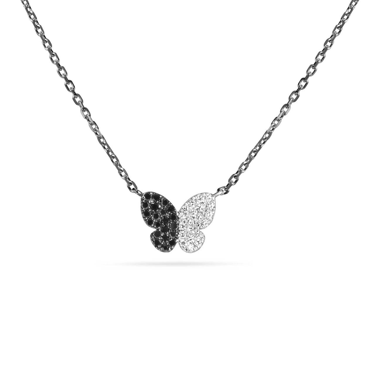Black & White Diamond Split Butterfly Pendant Necklace