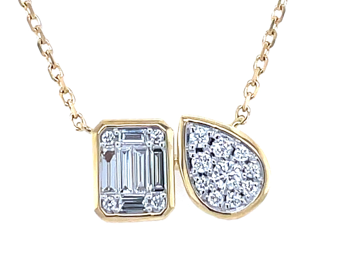 DIAMOND PEAR & CUSHION TOI ET MOI NECKLACE, 18"/17"/16"