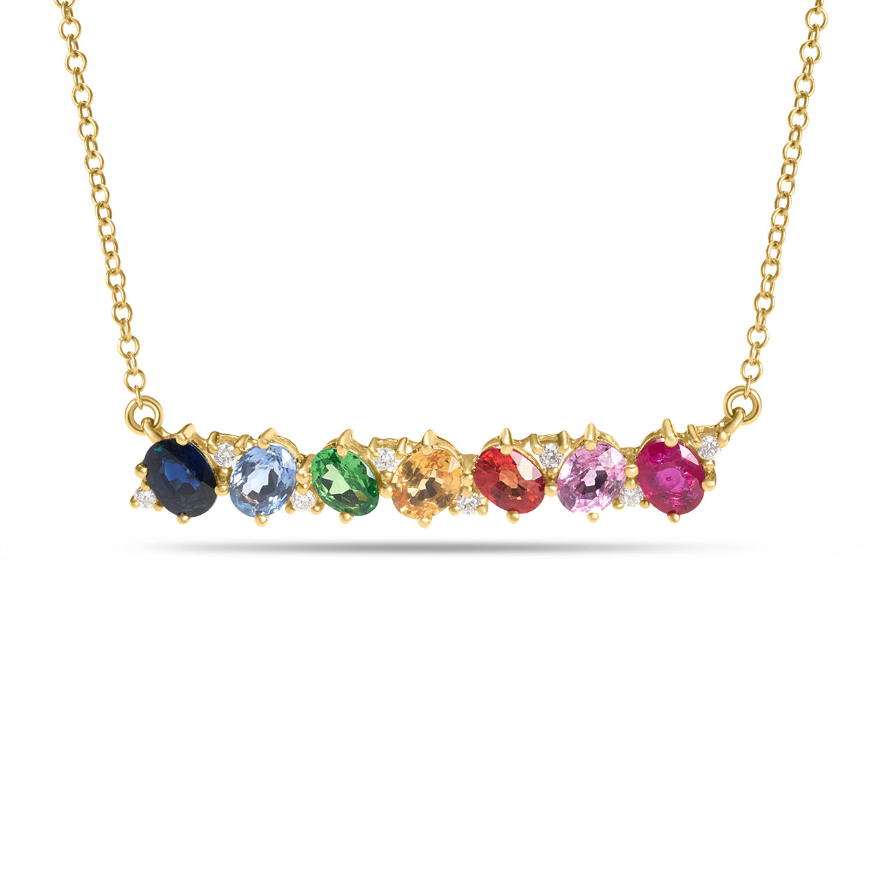 Rainbow Sapphire & Diamond Oval Bar Necklace