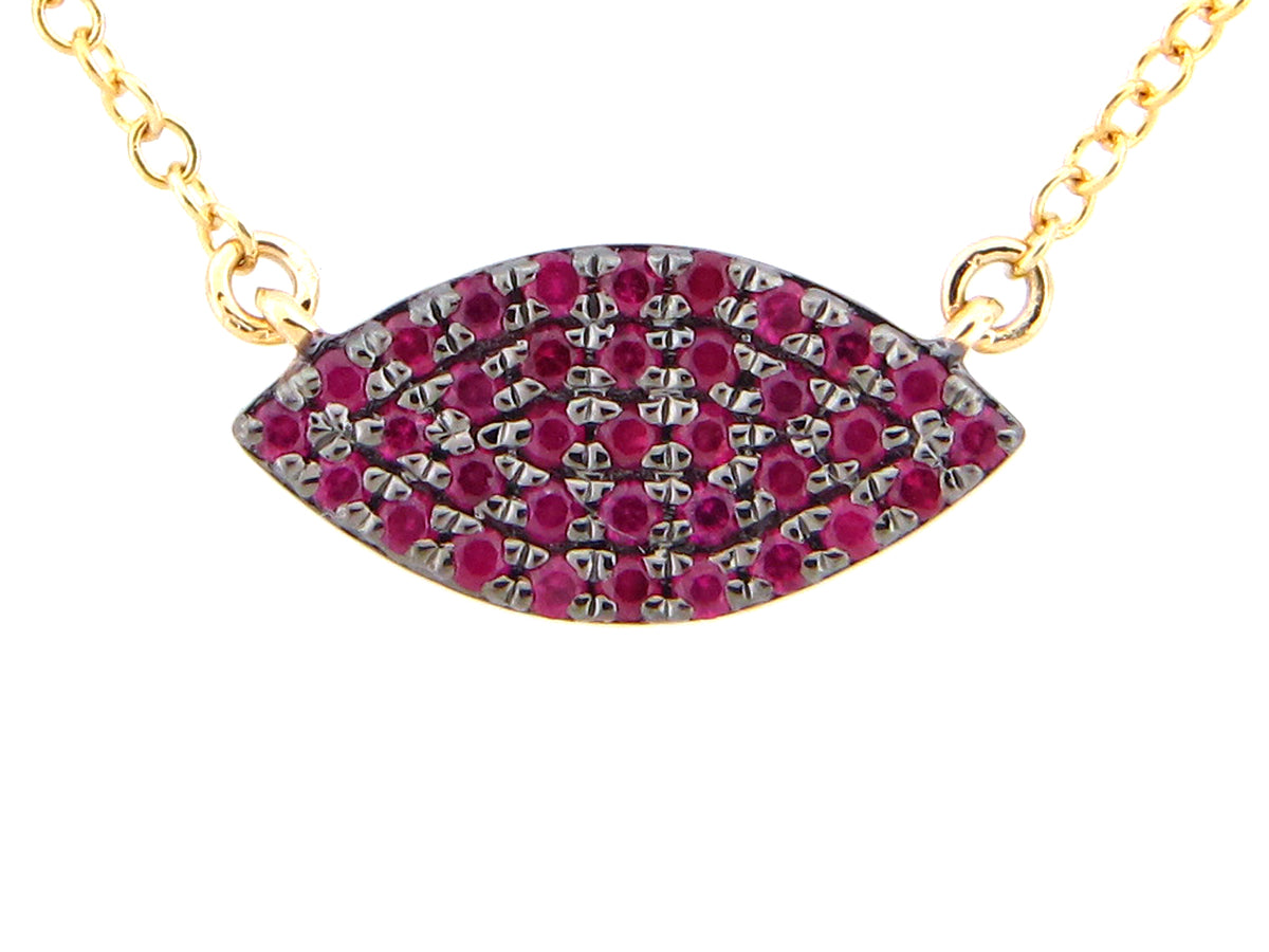 RUBY MARQUISE PENDANT NECKLACE, BOLO CHAIN 12-18", 14KY (H)