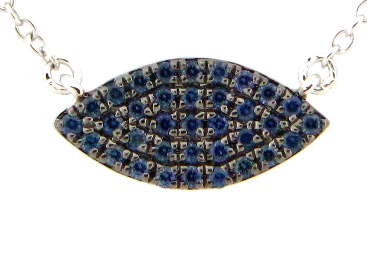 SAPPHIRE MARQUISE PENDANT NECKLACE, BOLO CHAIN 12-18", 14KW (H)