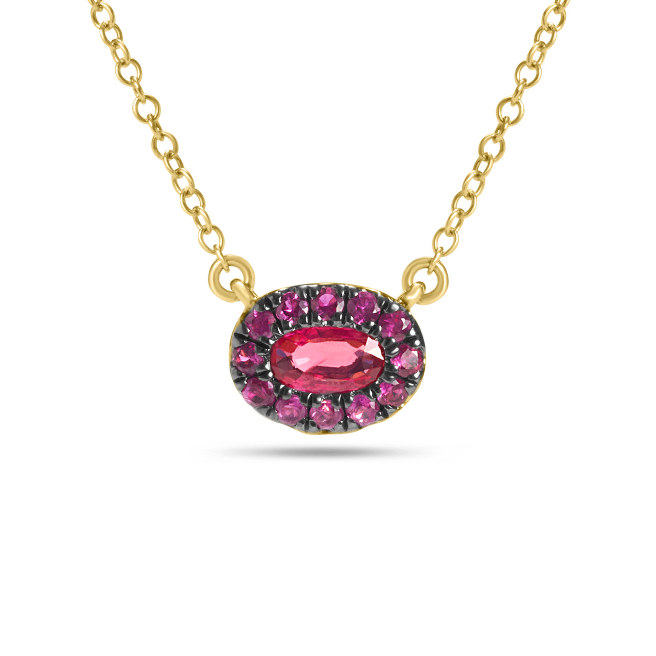 Ruby Oval Halo Necklace