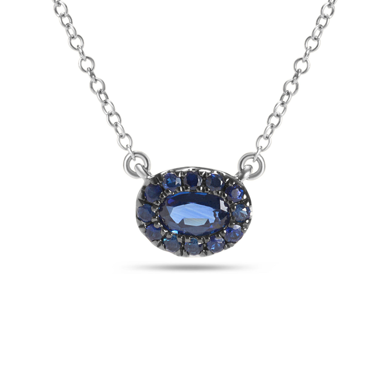 Sapphire Oval Halo Necklace