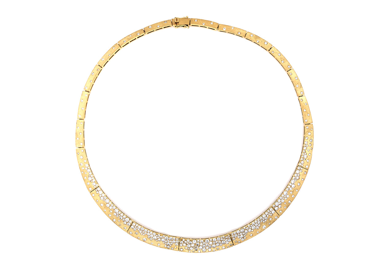 DIAMOND FLUSH SET CHOKER NECKLACE, 16", SATIN FINISH, 18KY (N)