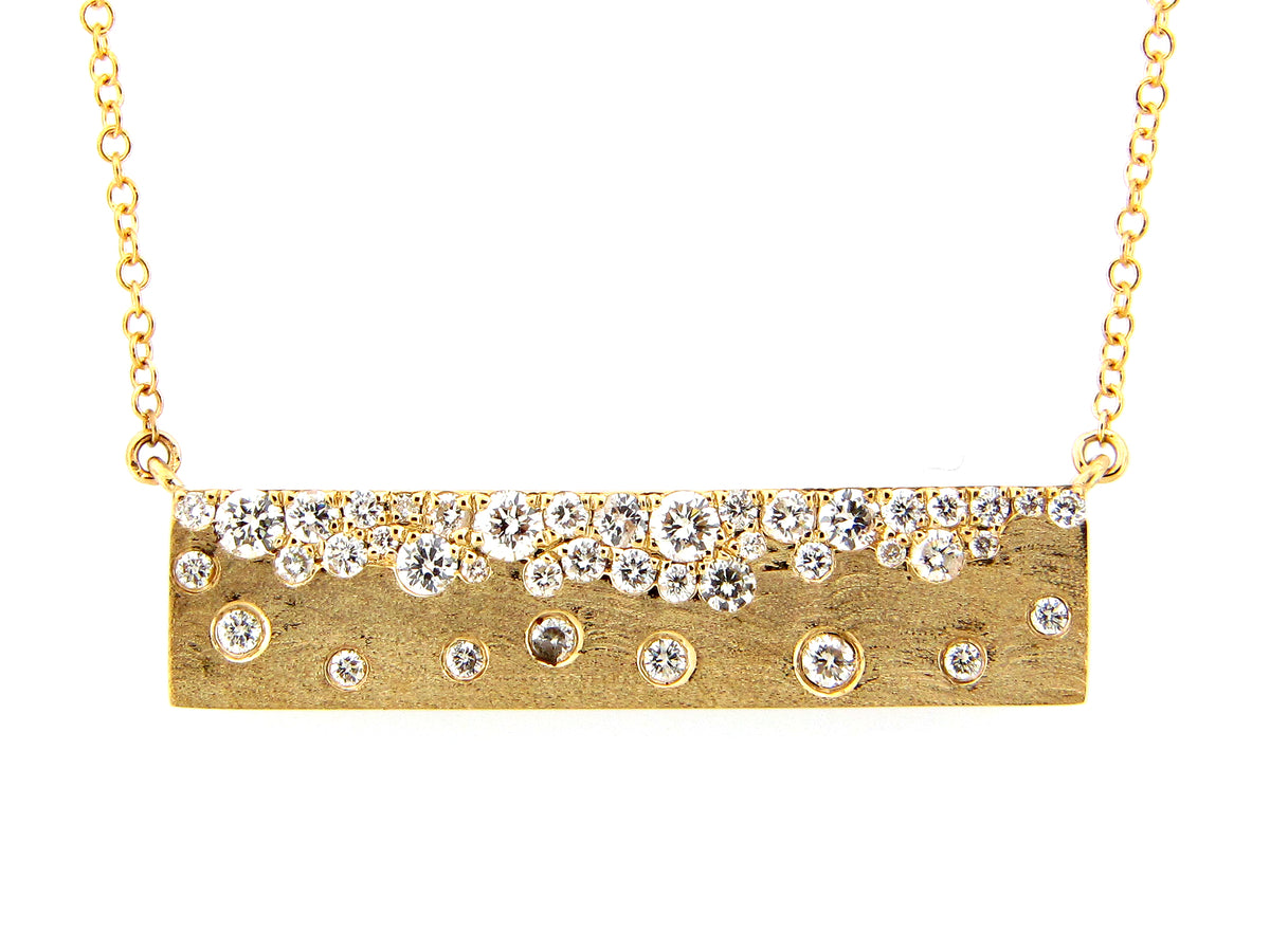 Diamond Flush Set Bar Pendant Necklace, 18"/17"/16",Satin Finish,18ky (N)