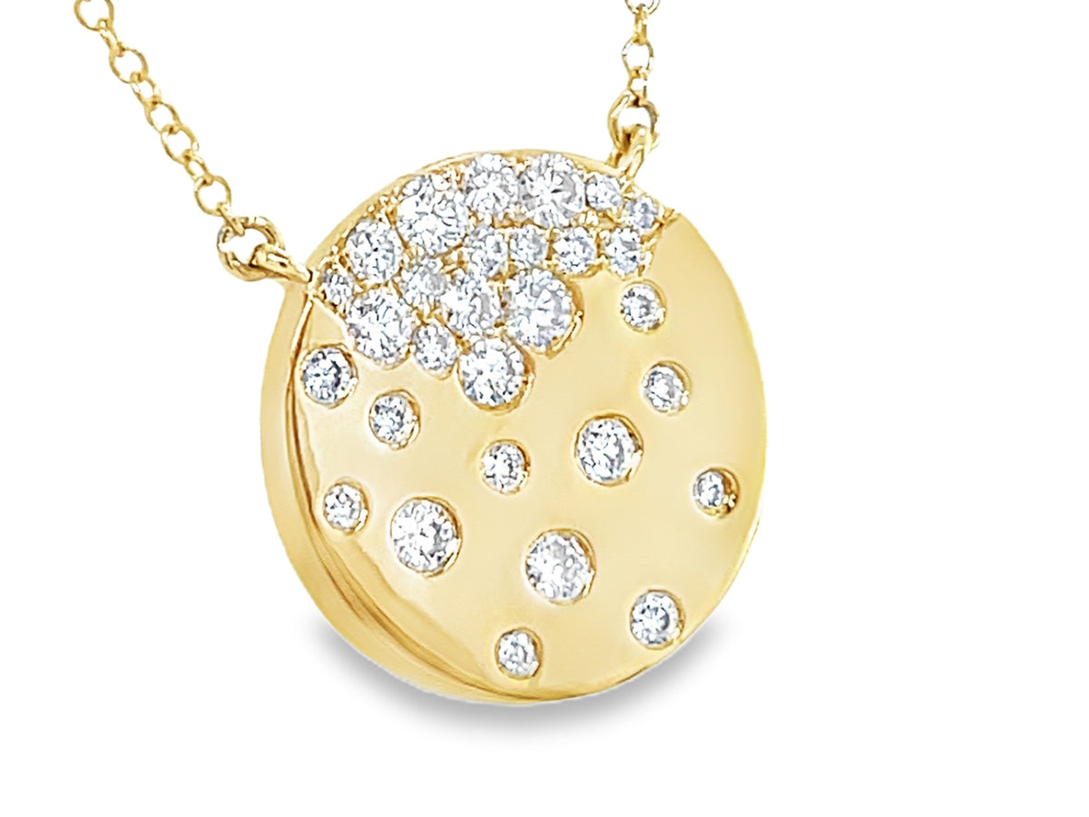 DIAMOND FLUSH SET DISC PENDANT NECKLACE, 18'/17"/16", 14KY (N)