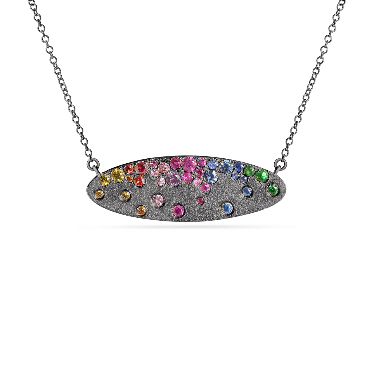 Rainbow Sapphire Confetti Moval Necklace