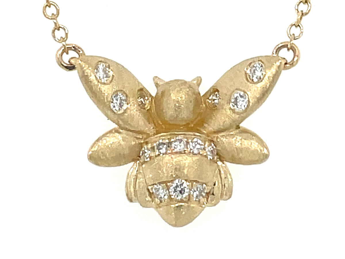 DIAMOND BEE NECKLACE, 15X12MM, 18"/16" CHAIN, SATIN FINISH