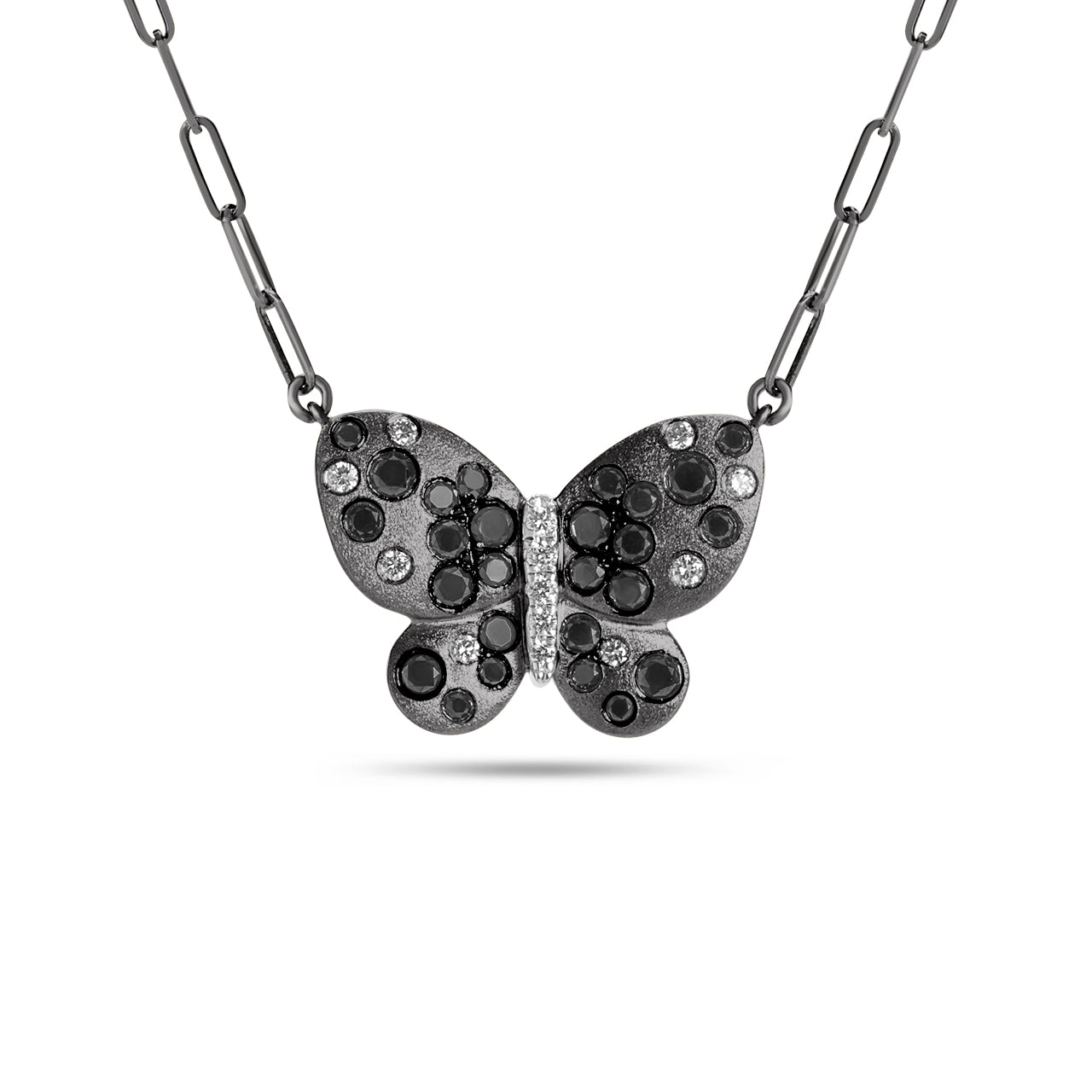 Black & White Diamond Confetti Butterfly Necklace