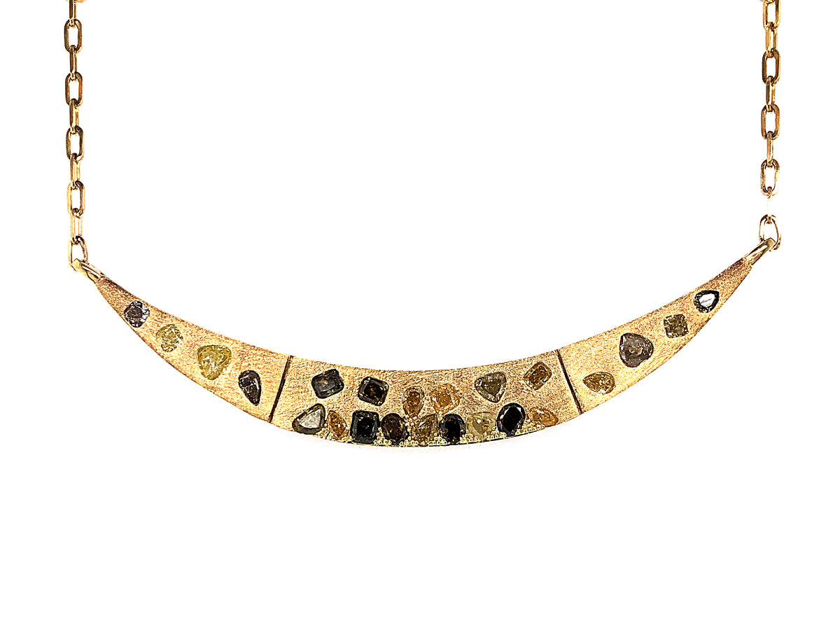 NATURAL FANCY COLOR DIAMOND CRESCENT NECKLACE, 18", SATIN FINISH, 18K GREEN GOLD (N)