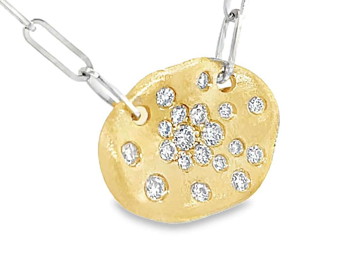 Diamond Rounds Flush Scattered Necklace, 18" Paperclip Chain, Satin Finish, 14ky/White Chain