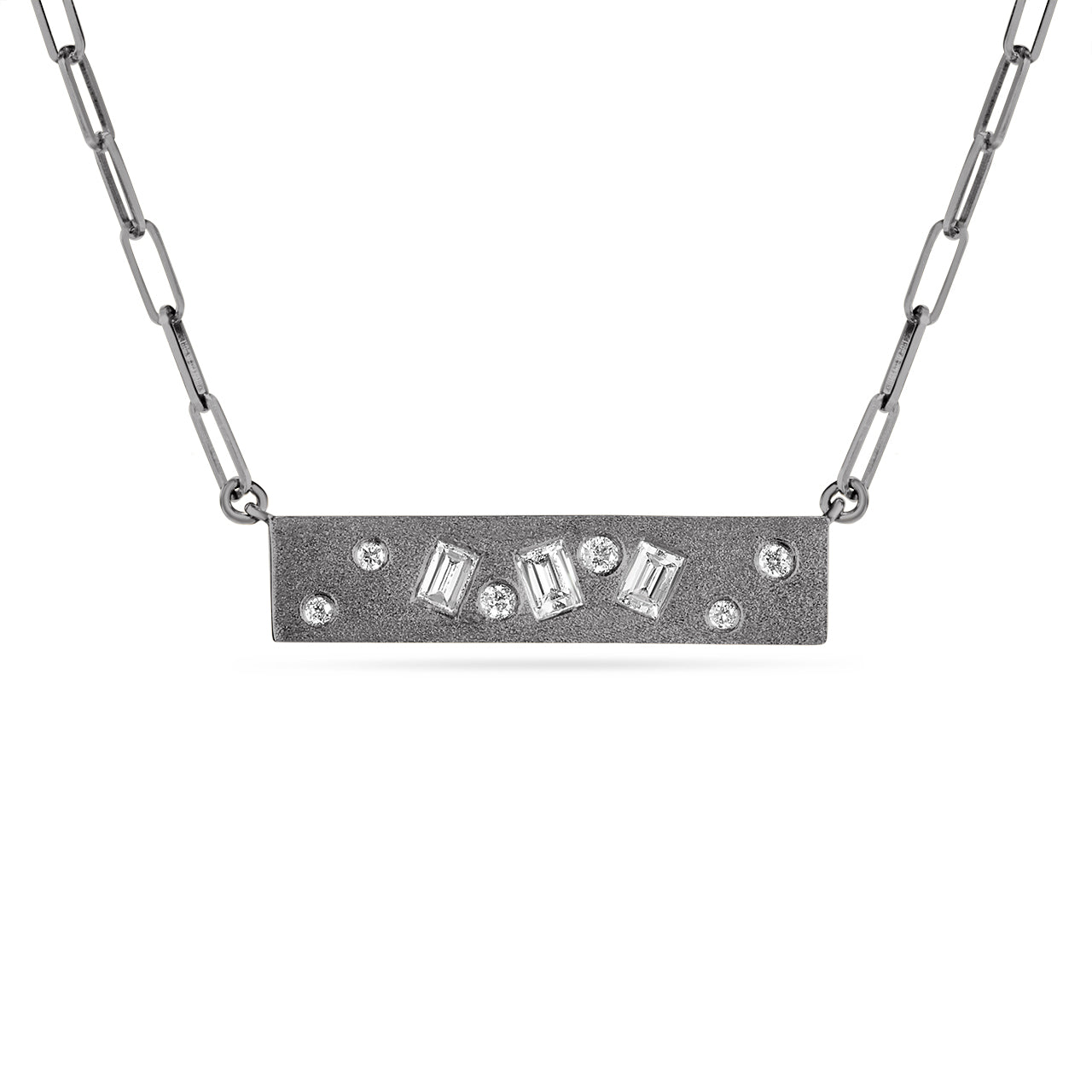 Diamond Baguette & Round Dancing Bar Necklace