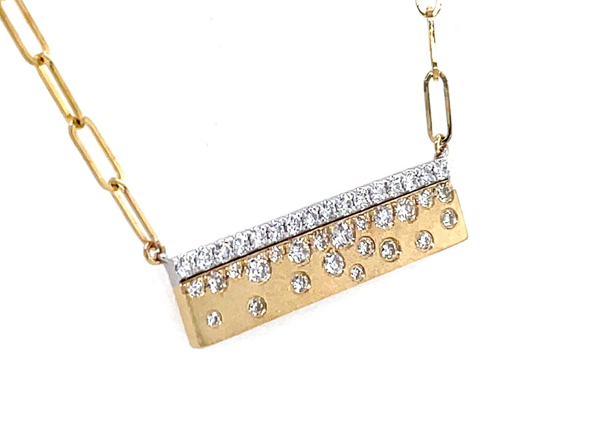 Diamond Edge Confetti Bar Necklace, 25x7mm, 18" Paperclip Chain, Satin Finsih