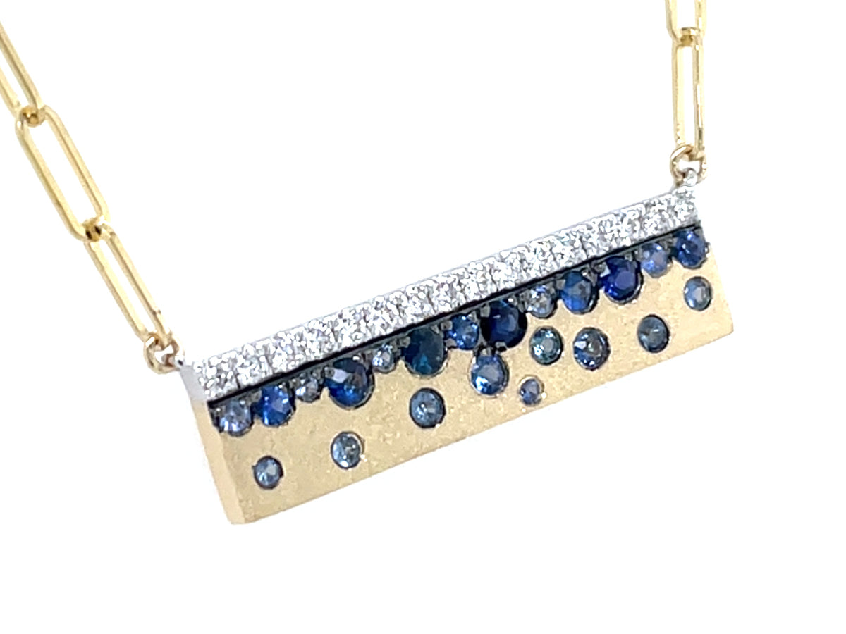 Blue Sapphire Diamond Edge Confetti Bar Necklace