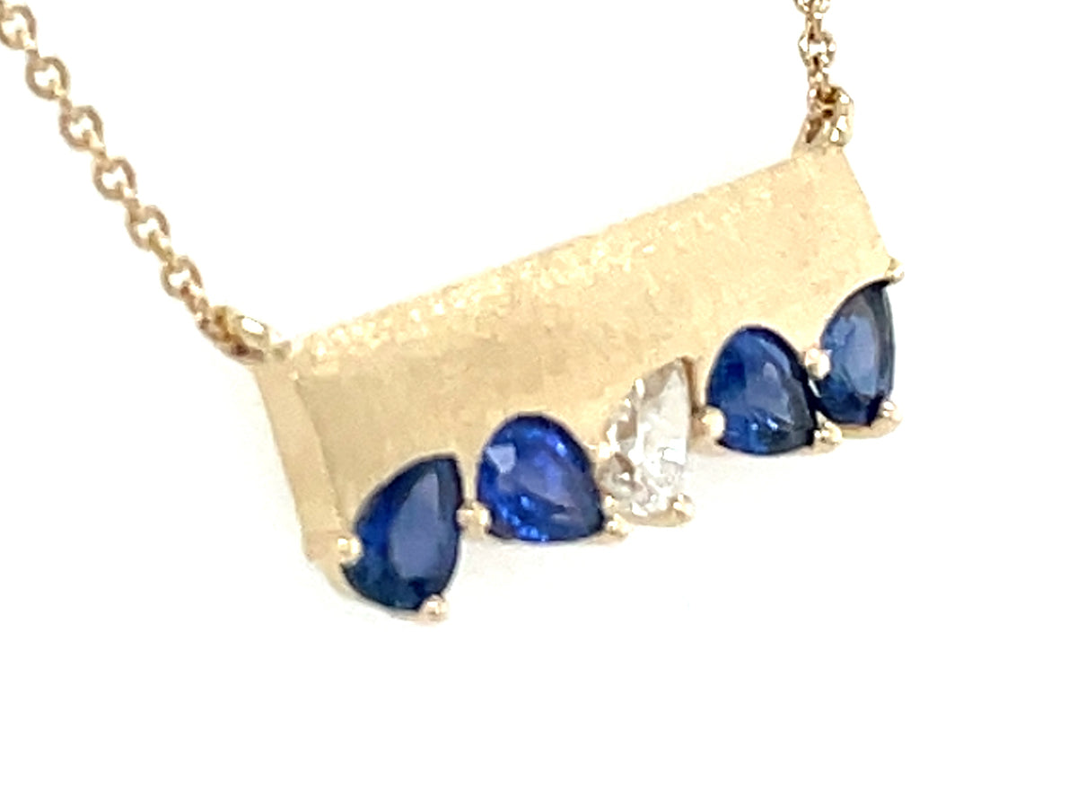 Sapphire Diamond Pear Bar Necklace, 16", Satin Finish
