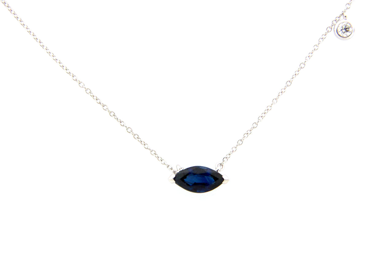 SAPPHIRE & DIAMOND MARQUISE PENDANT NECKLACE, 18"/17"/16", 14KW (H)