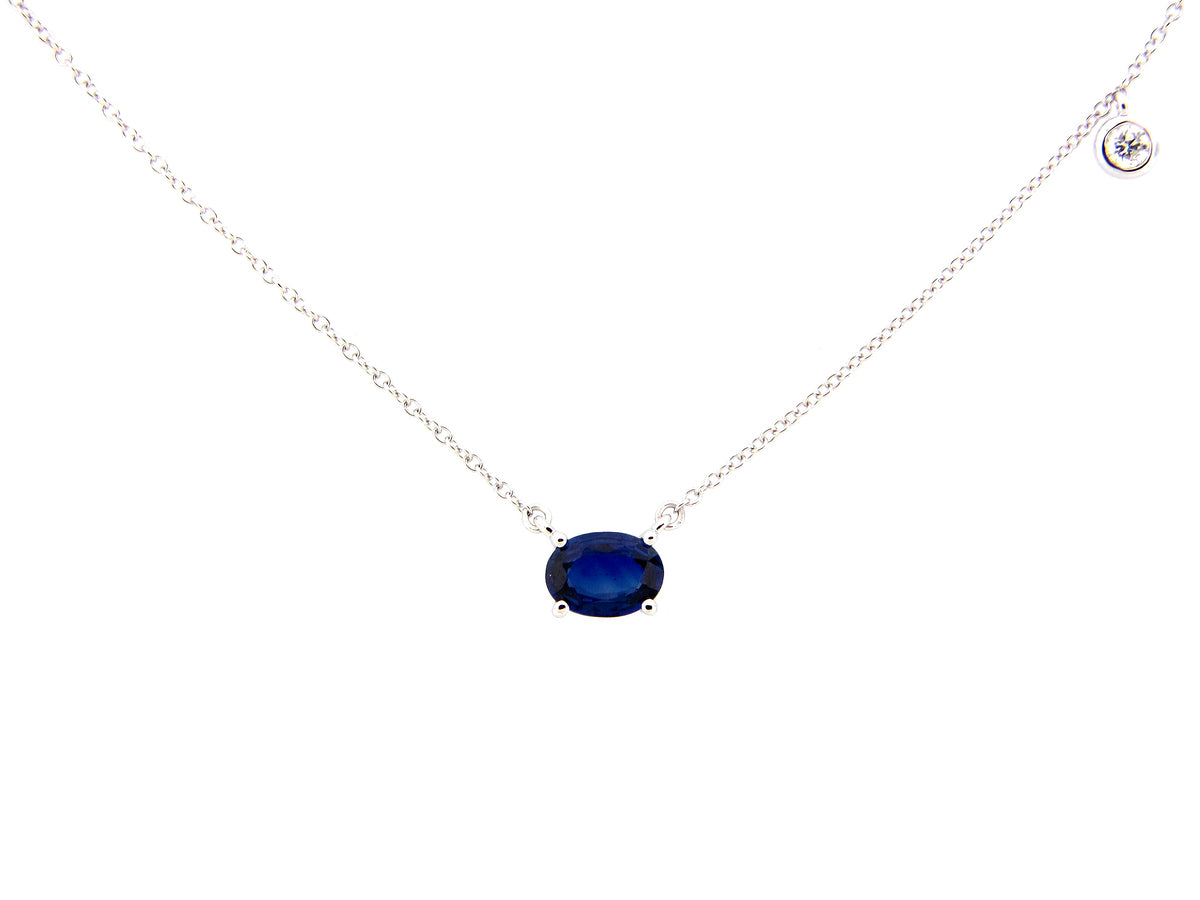 SAPPHIRE & DIAMOND OVAL PENDANT NECKLACE,18"/17"/16", 14KW (H)