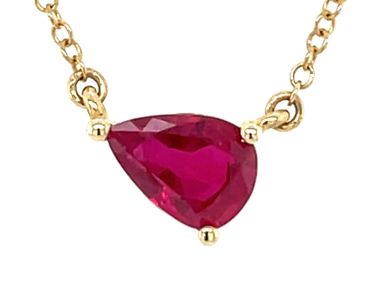 Ruby Pear Pendant Necklace, 18"/17"/16", 14ky (H)