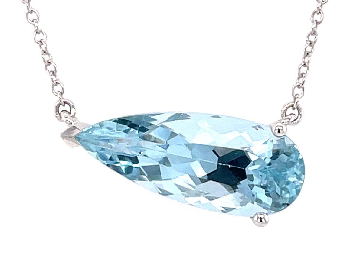 Aquamarine Pear Pendant Necklace, 18'/17"/16", 14kw (H)