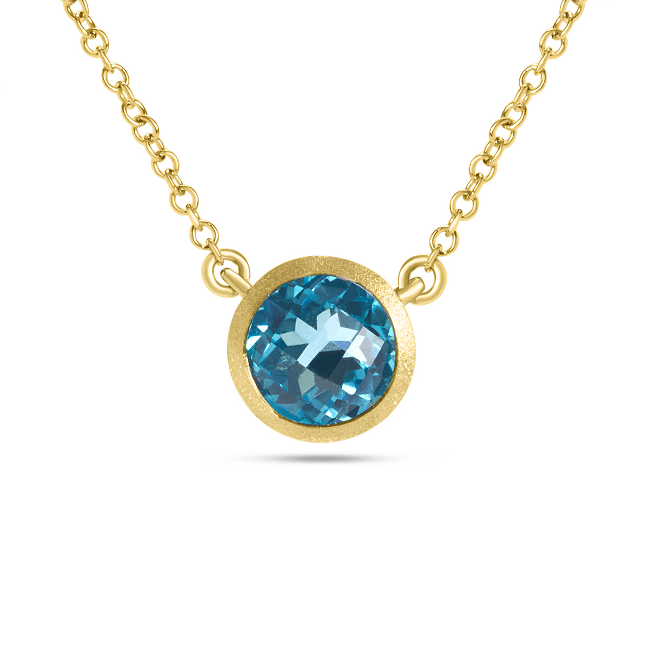 Blue Topaz Round Bezel Necklace