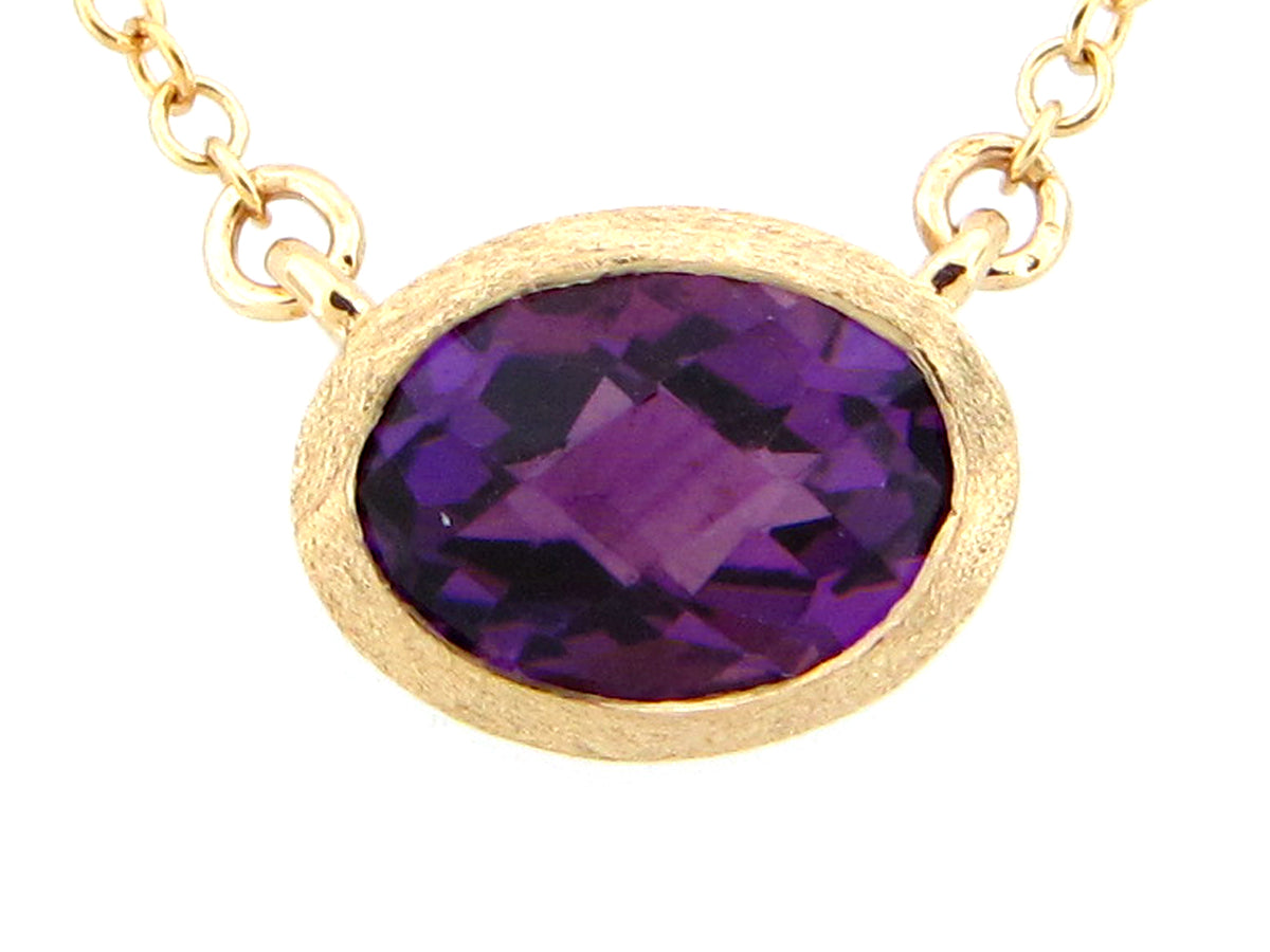 AMETHYST PENDANT NECKLACE, 18"/17"/16", SATIN FINISH, 14KY (H)