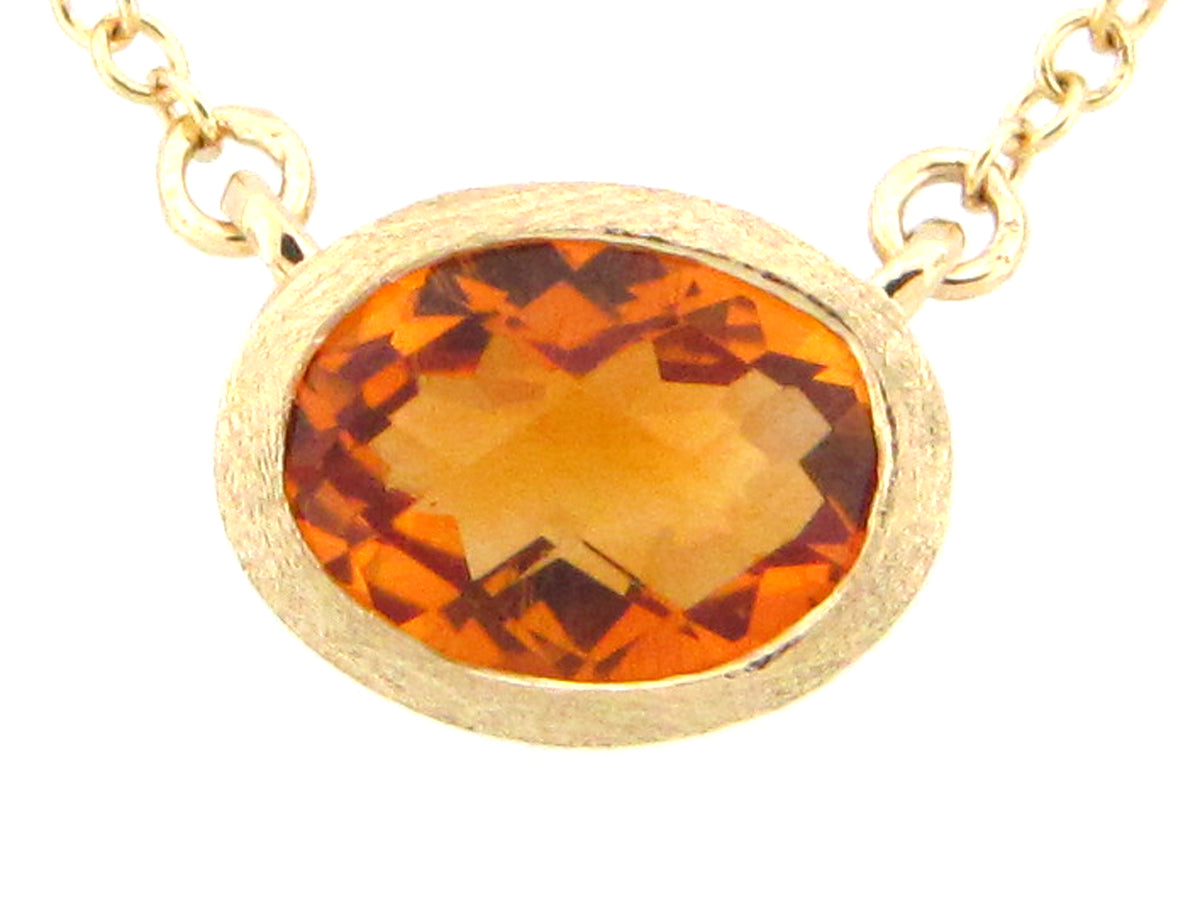 CITRINE PENDANT NECKLACE, 18"/17"/16", SATIN FINISH, 14KY (H)