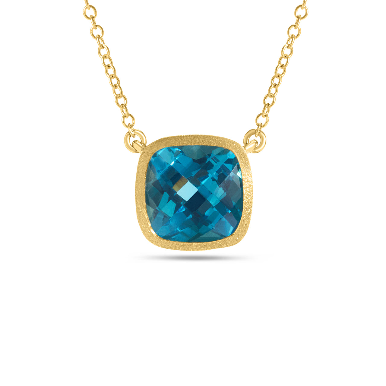 Blue Topaz Cushion Bezel Necklace