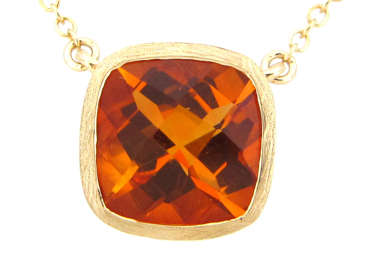 CITRINE PENDANT NECKLACE, SATIN FINISH, 18"/17"/16", 14KY (H)