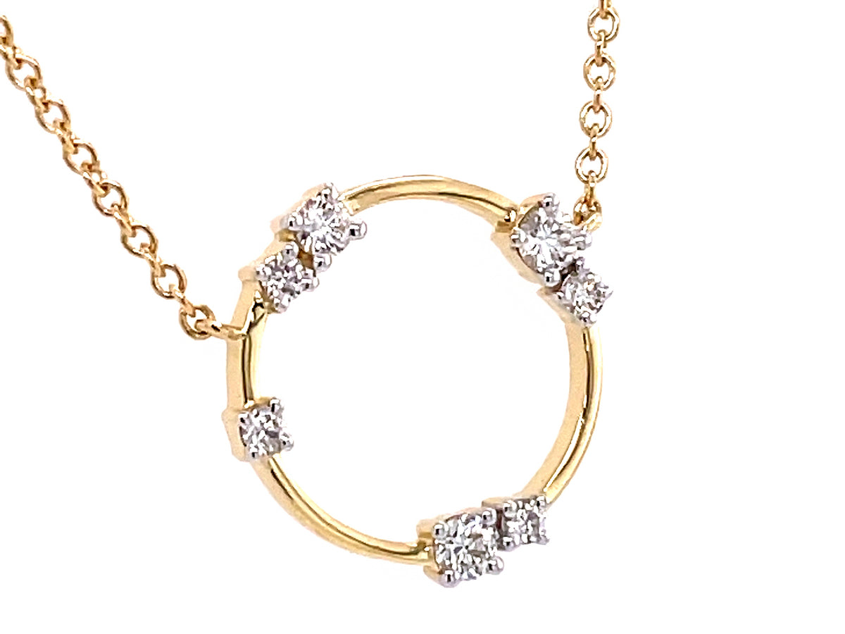 Diamond Circle Pendant Necklace, 18"/17"/16", 14ky (N)