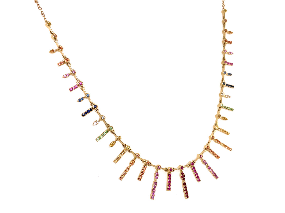RAINBOW SAPPHIRE, TSAVORITE & DIAMOND CHOKER, 18" BOLO TO 12"
