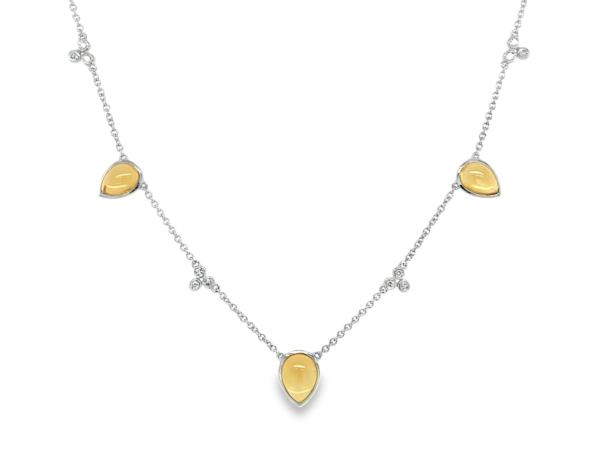 CITRINE 3 STONE & DIAMOND NECKLACE, 18"/17"/16"