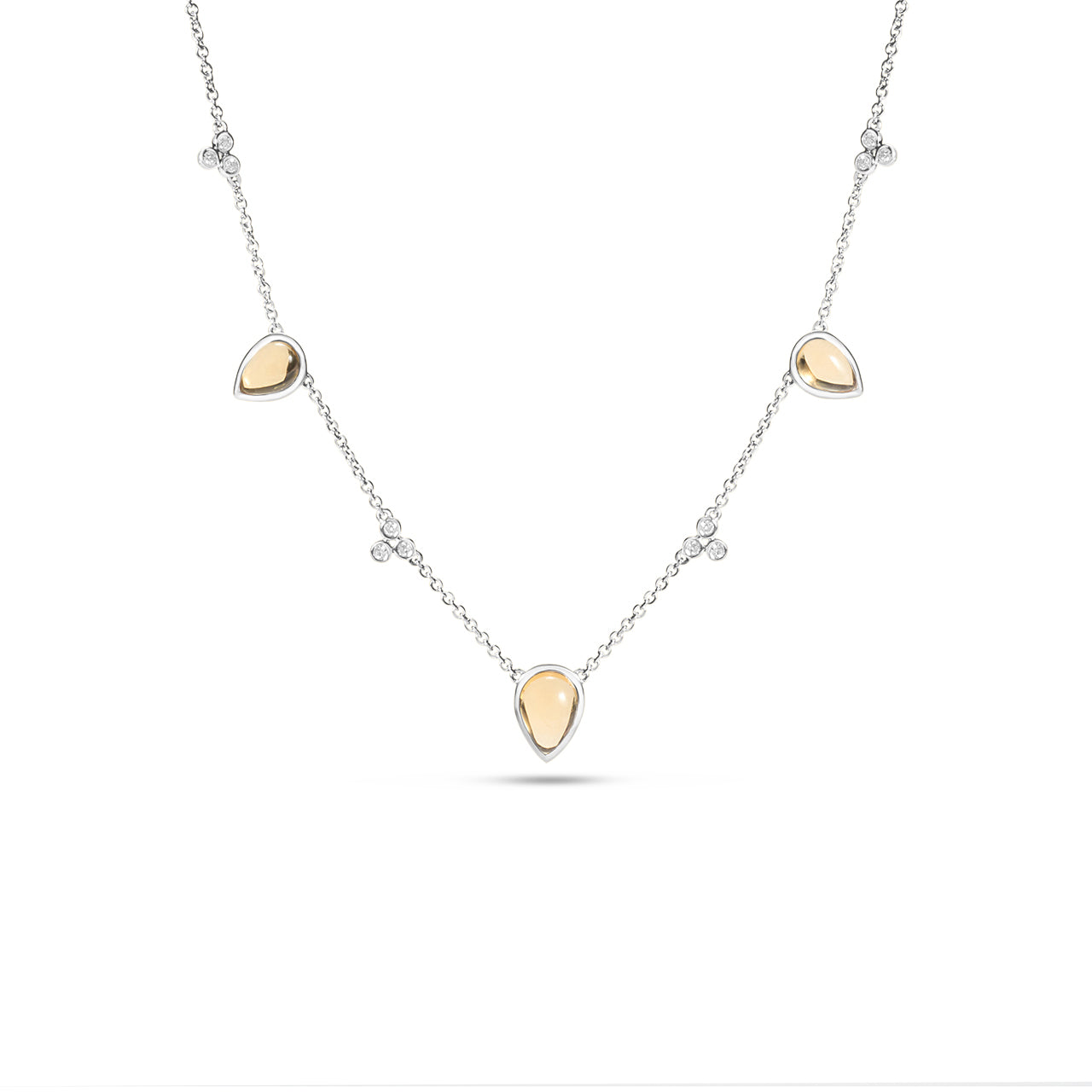 Citrine & Diamond Pear Station Necklace