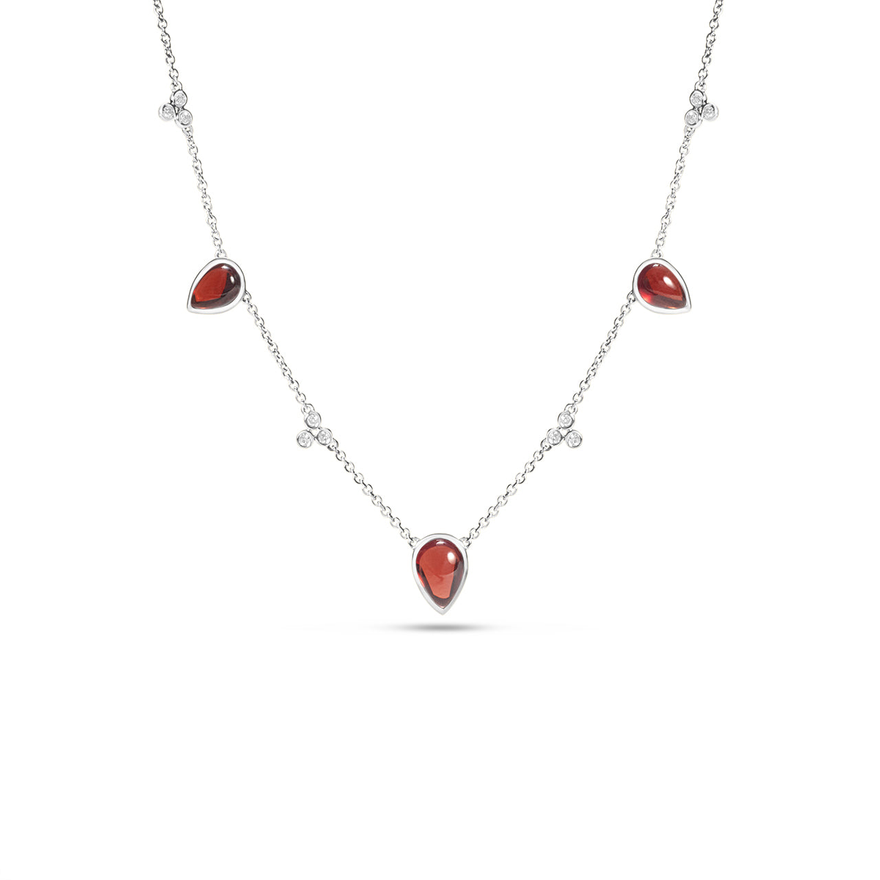 Garnet & Diamond Pear Station Necklace