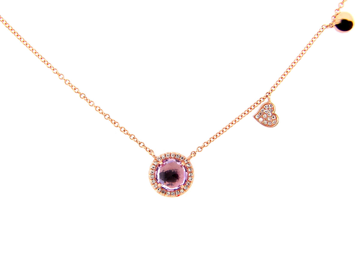 AMETHYST PENDANT & DIAMOND CHARM NECKLACE, 18"/17"/16", 14KR (H)