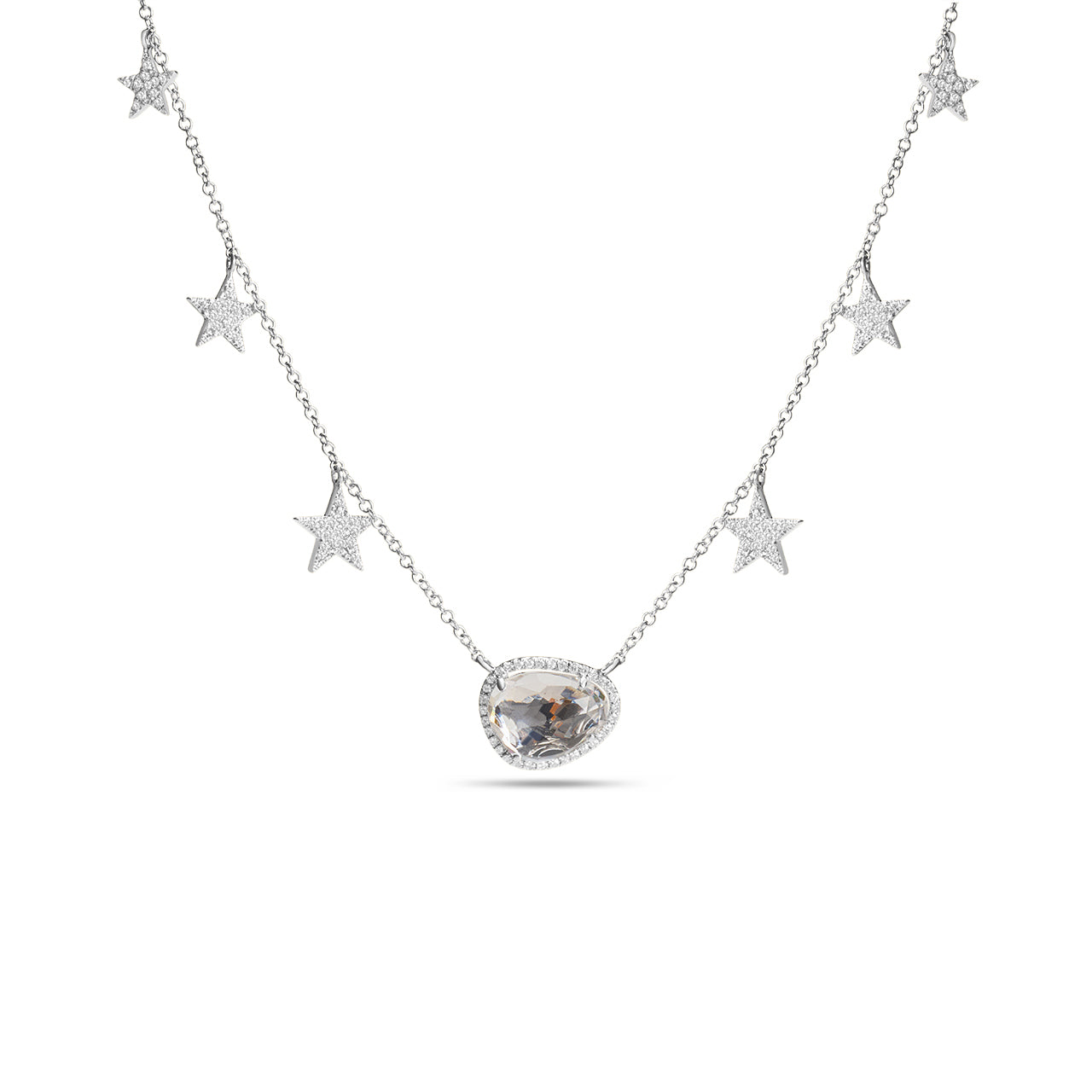 White Topaz & Diamond Star Charm Necklace