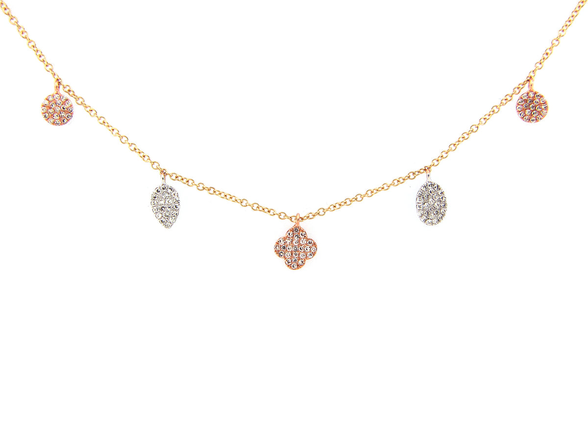 DIAMOND 5 SHAPES NECKLACE WITH 18" BOLO CHAIN, 14KWYR (N)