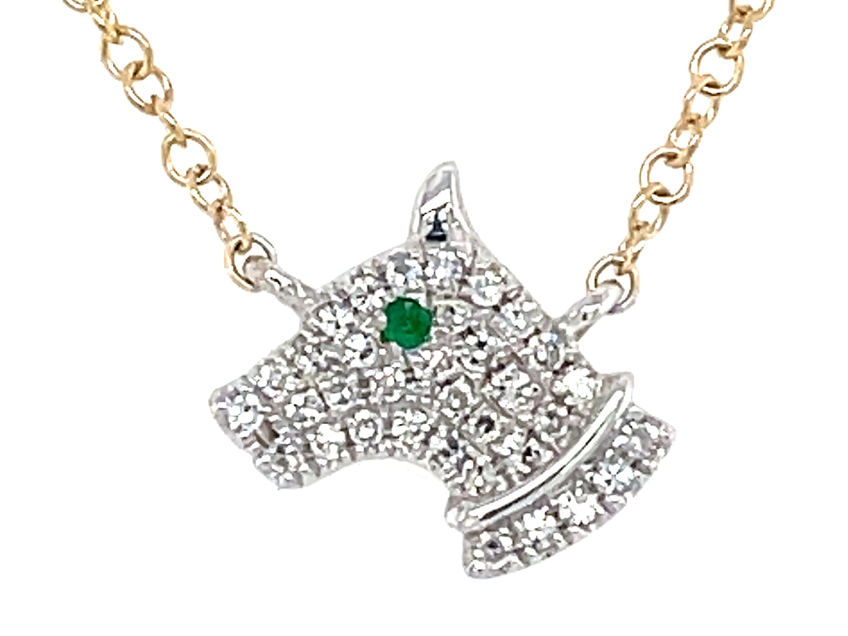 DIAMOND & EMERALD EYE DOG NECKLACE,18"/17"/16"
