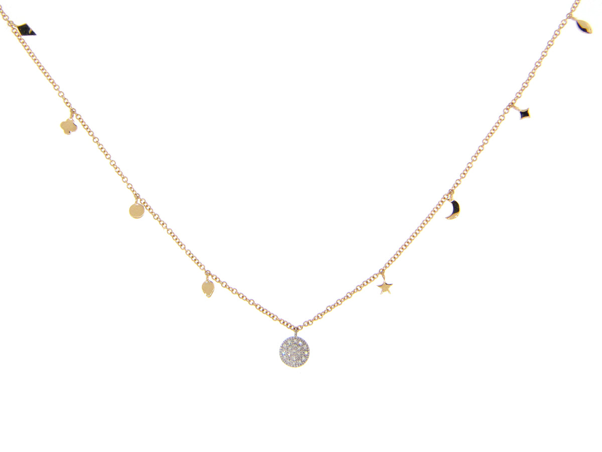 DIAMOND PENDANT ASSORTED CHARM NECKLACE, 18" BOLO CHAIN, 14KWY (N)