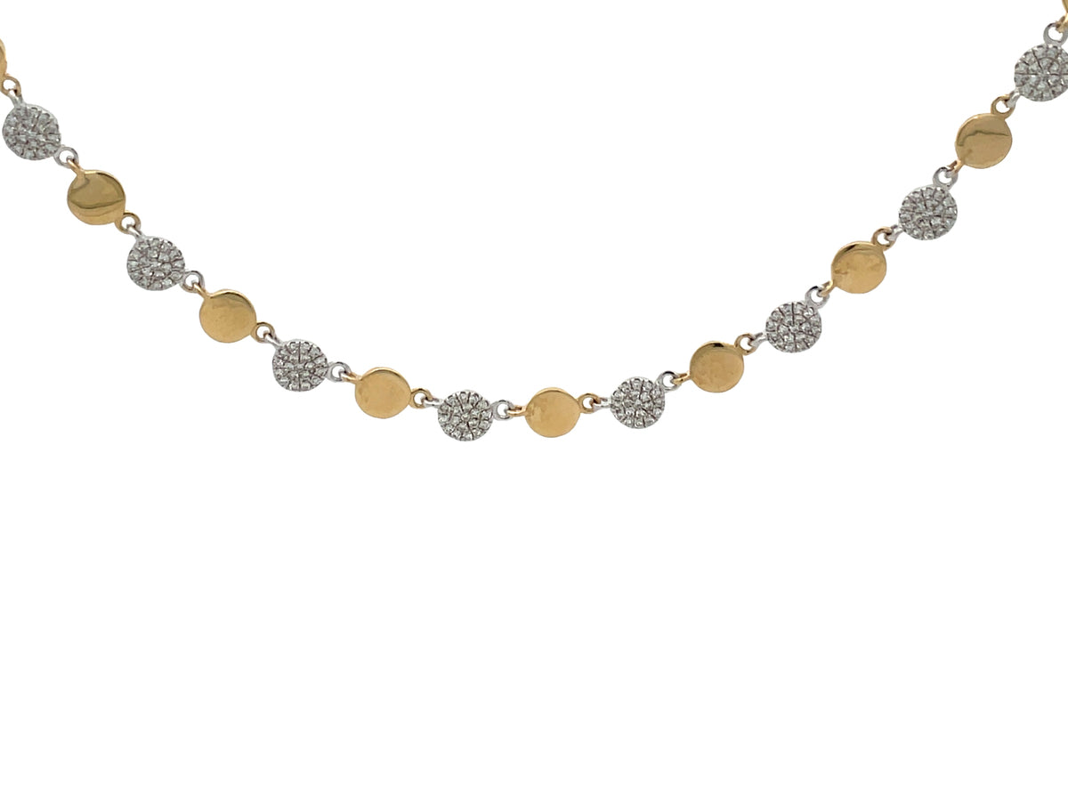 DIAMOND DISC ALTERNATING GOLD NECKLACE, 16+2"