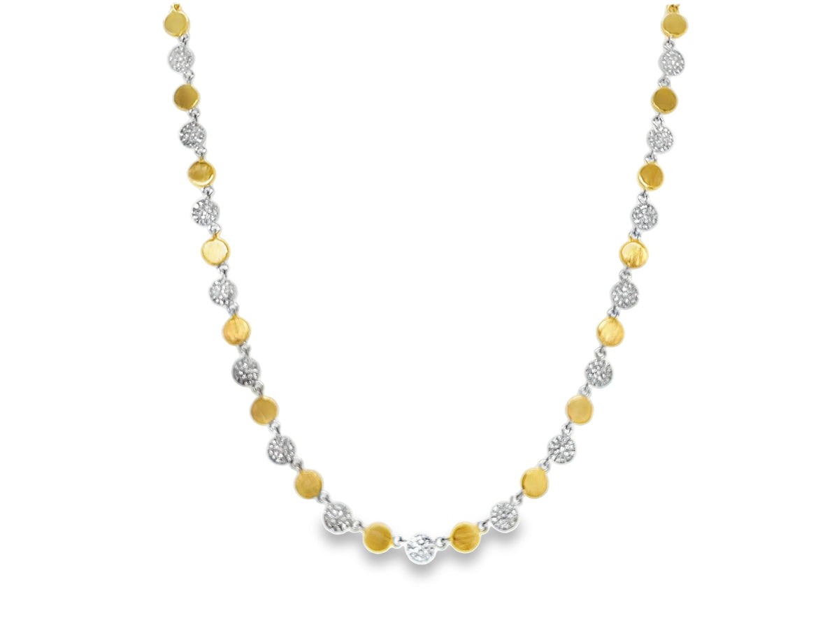 DIAMOND DISC ALTERNATING GOLD NECKLACE, 16+2", SATIN FINISH