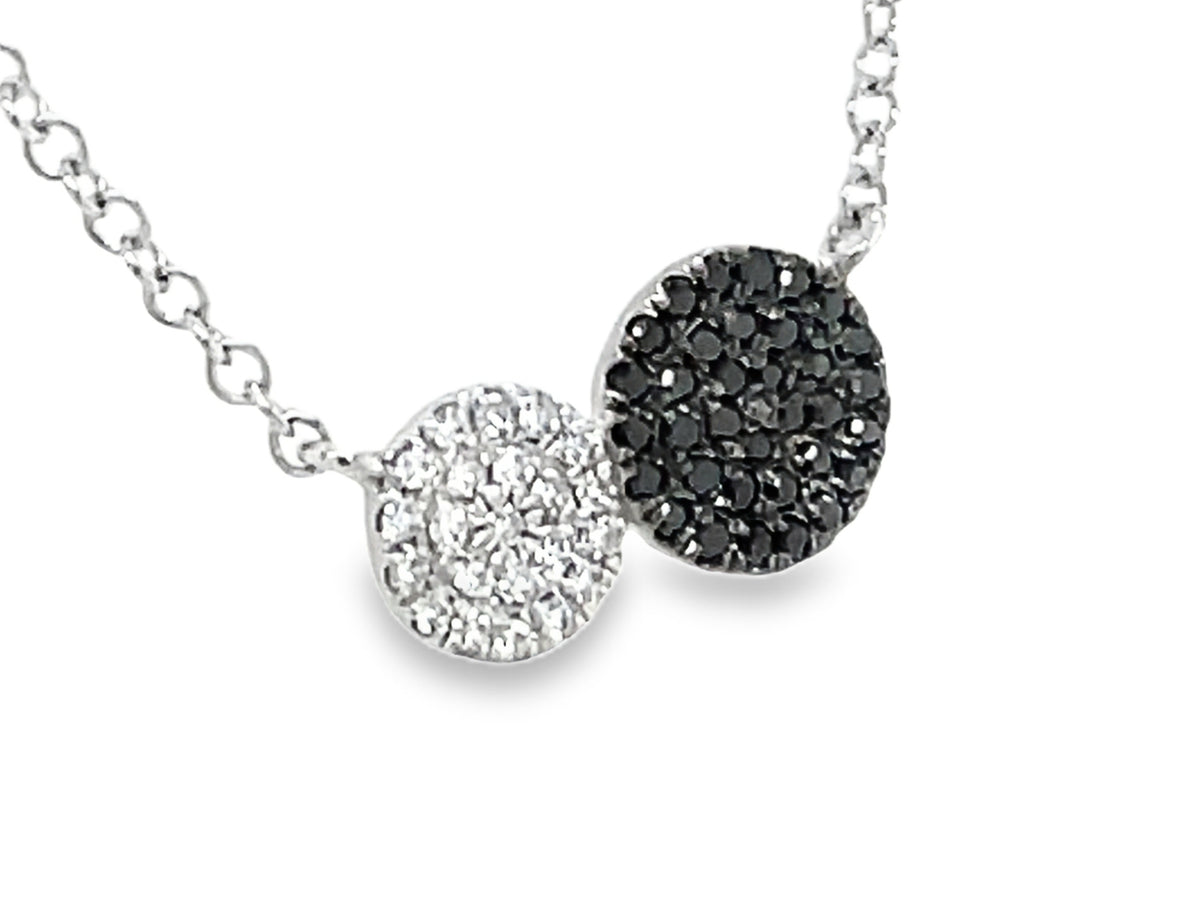 BLACK & WHITE DIAMOND PAVE DOUBLE DISC NECKLACE, 18"/17"/16"