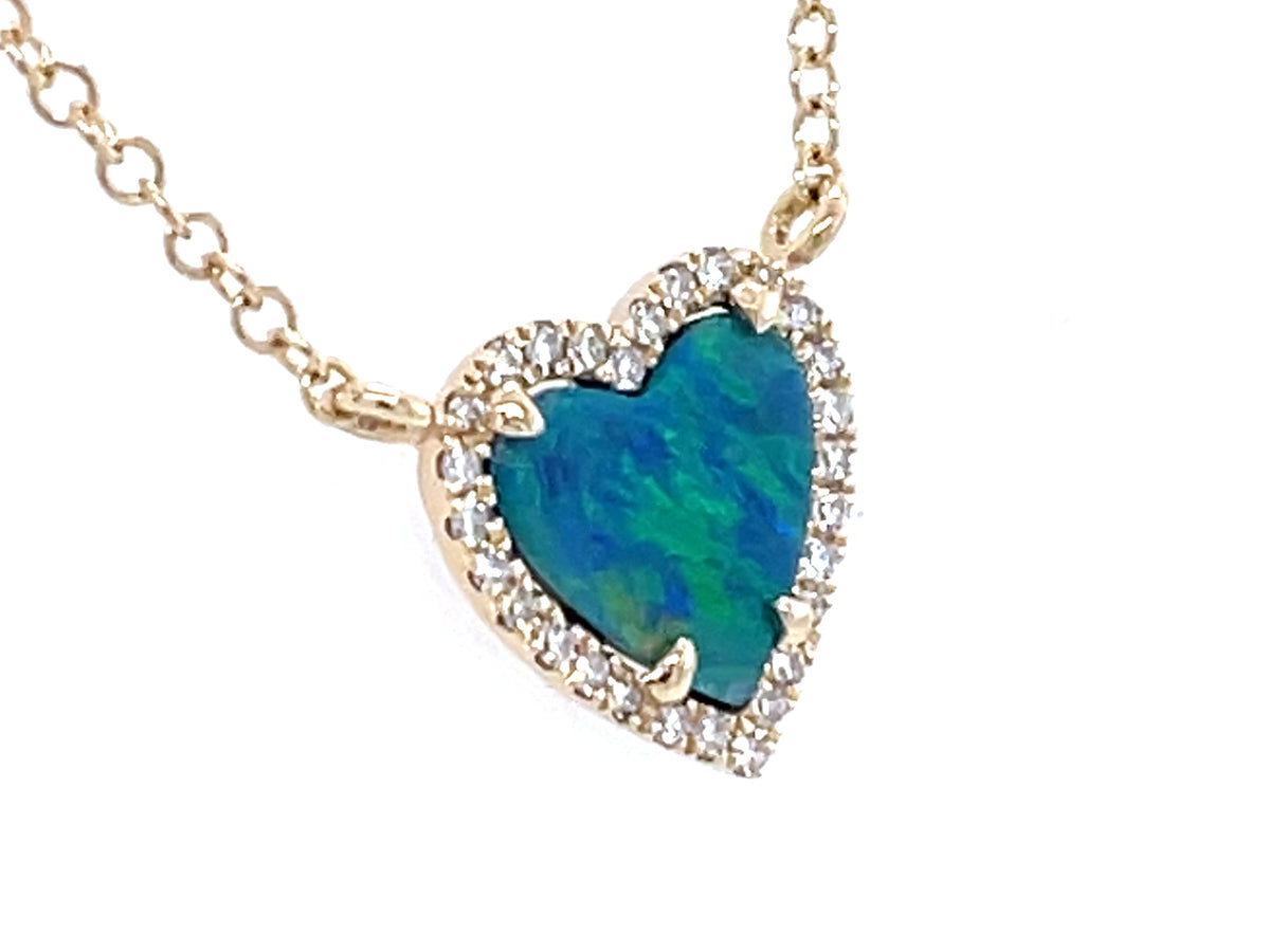 BLACK OPAL DOUBLET & DIAMOND HEART NECKLACE, 18"/17"/16"