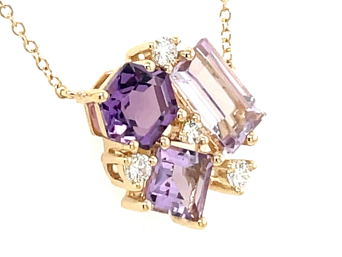 AMETHYST CLUSTER & DIAMOND NECKLACE, 18"/17"/16"