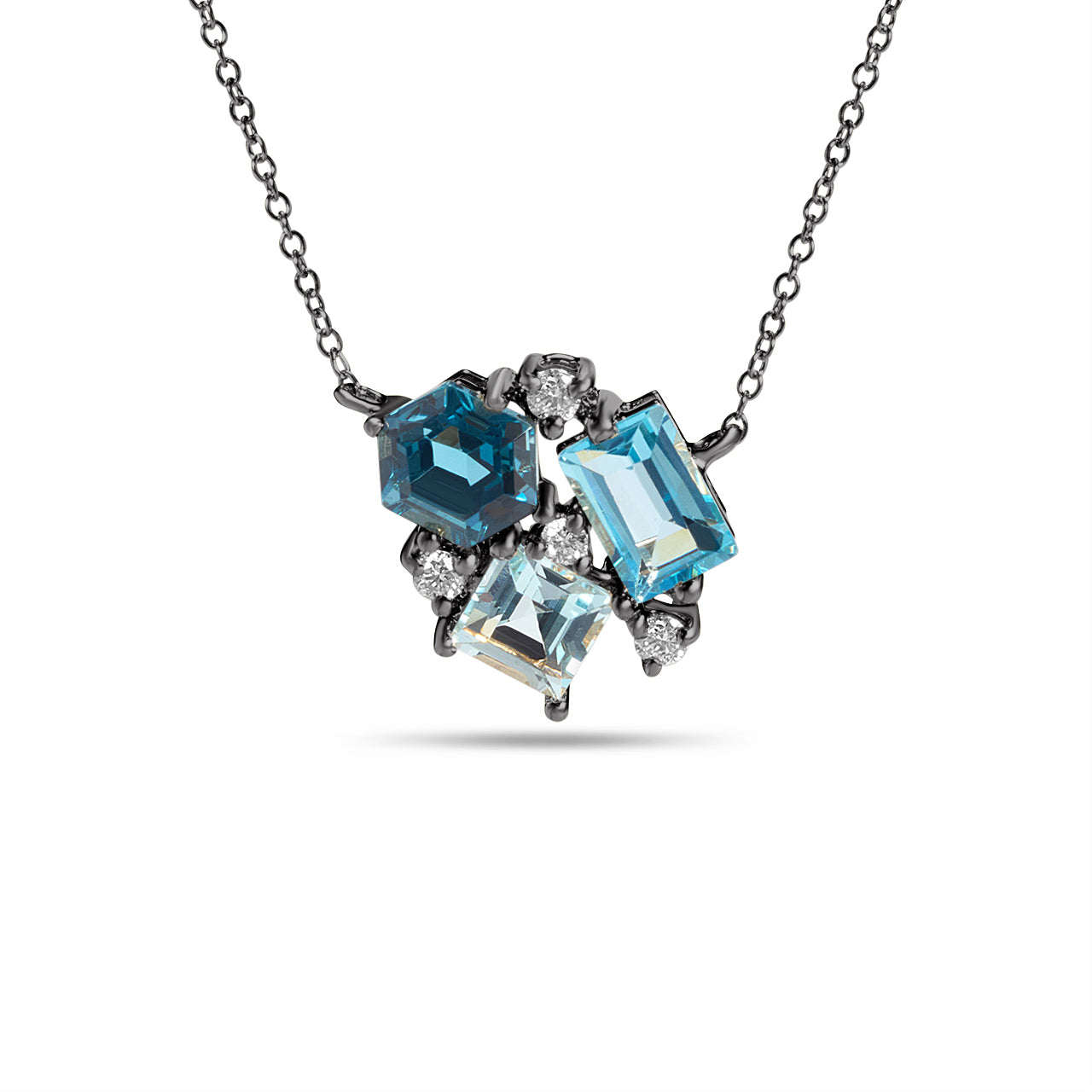 Blue Topaz & Diamond Cluster Necklace