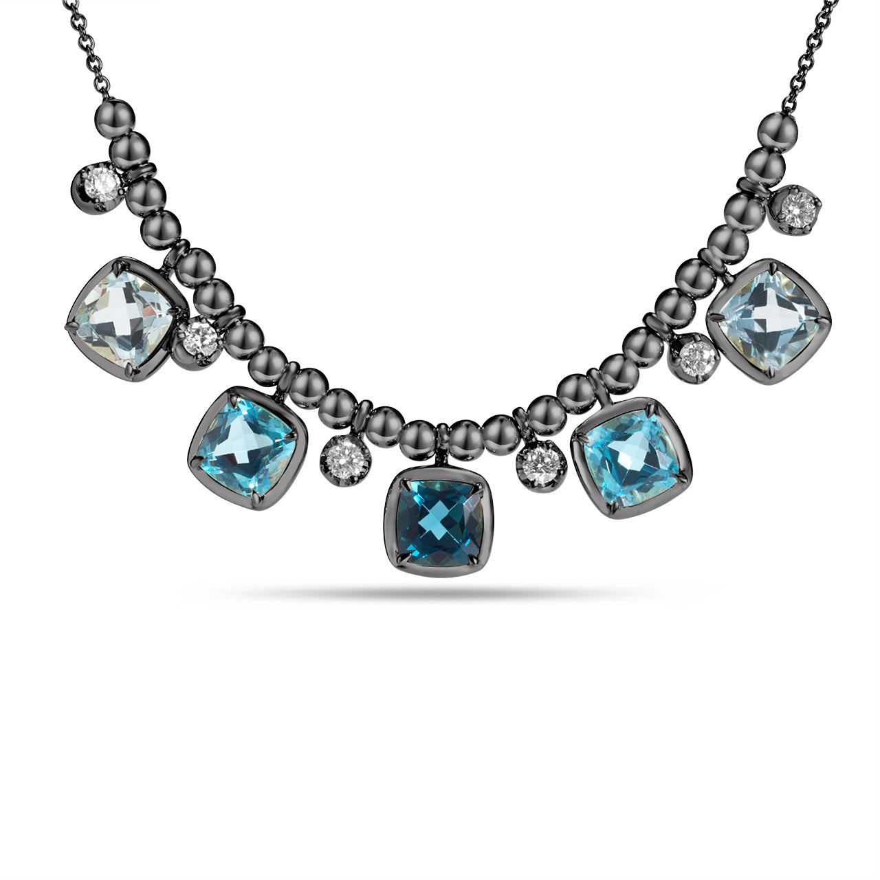 Blue Topaz & Diamond Bead Necklace